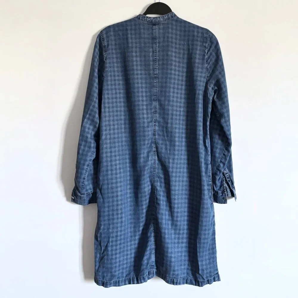 J. Jill Chambray Denim Checkered Shift Shirt Dress Size Medium - Picture 6 of 10
